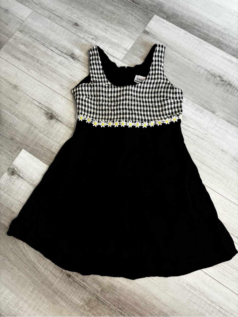 Vintage Y2K Goody Collection Checkered Daisy Black Dress Size Medium